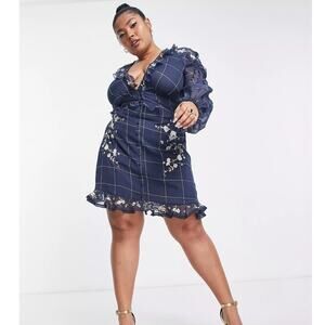 NEW ASOS Curve mini dress in check print with pop floral